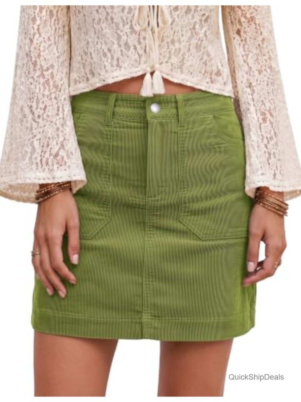 Women's High Waisted Corduroy A-Line Skirt with Pockets